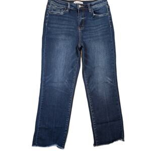 Flying Monkey Straight Leg Jeans Dark Wash Raw Hem Stretch Size 29 High Rise